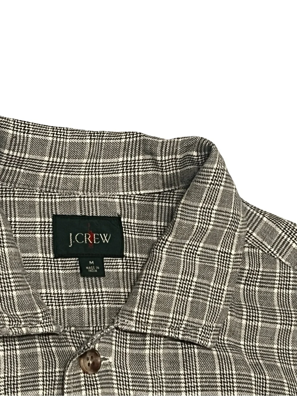 JCrew J Crew Oarsmen Plaid Linen Cotton Chore Shirt Jacket Shacket Sz M Preppy